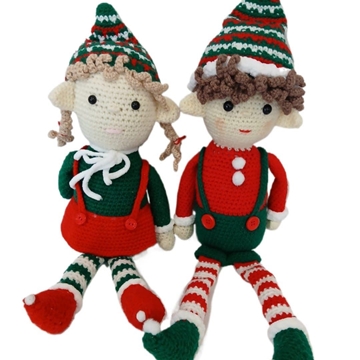 Peluches pareja de duendes navideño-navidad hecho a mano a ganchillo (amigurumi). - Imagen 1