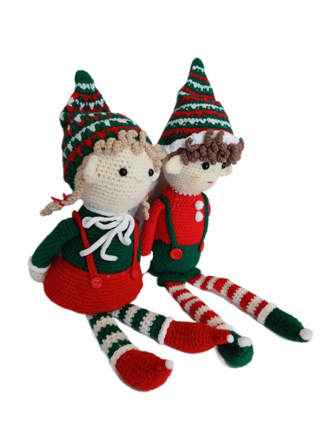Peluches pareja de duendes navideño-navidad hecho a mano a ganchillo (amigurumi). - Imagen 2