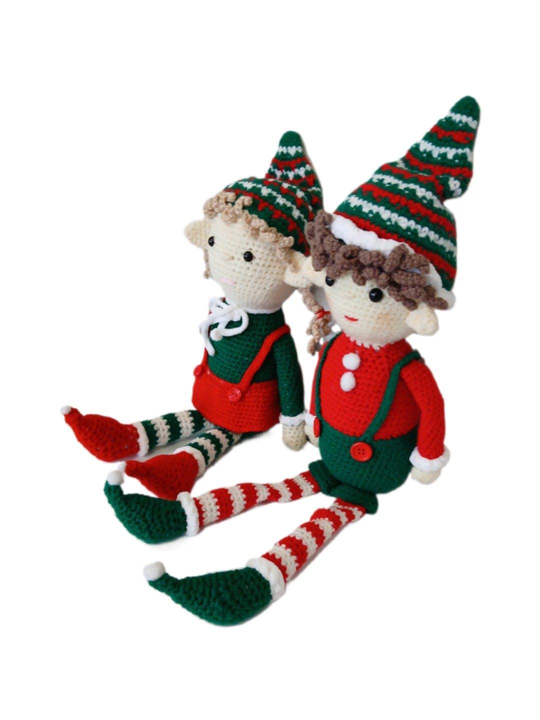 Peluches pareja de duendes navideño-navidad hecho a mano a ganchillo (amigurumi). - Imagen 3