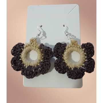 Pendientes flor marrón beige 5 cm - Imagen 1