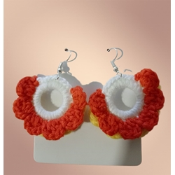 Pendientes lana de algodón naranja blanco - Imagen 1