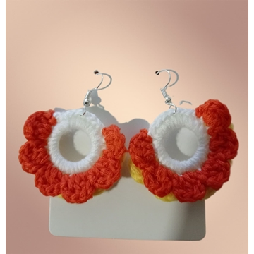 Pendientes lana de algodón naranja blanco - Imagen 1