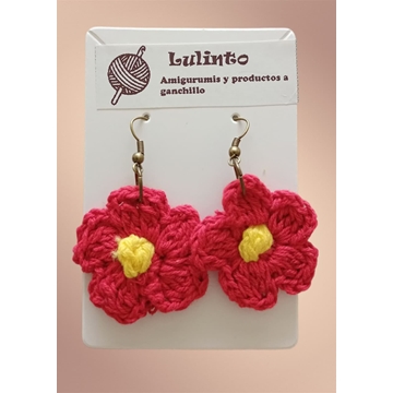 Pendientes rojo y amarillo hechos a mano a ganchillo. - Imagen 1