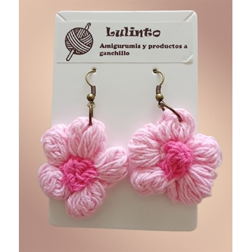 Pendientes rosa y fucsia hechos a mano a ganchillo. - Imagen 1