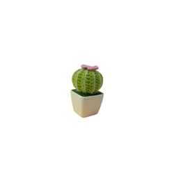 Planta cactus con tarro blanco y flor rosa hecho a mano a ganchillo (amigurumi). - Imagen 1