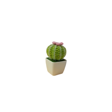 Planta cactus con tarro blanco y flor rosa hecho a mano a ganchillo (amigurumi). - Imagen 1