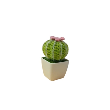 Planta cactus con tarro blanco y flor rosa hecho a mano a ganchillo (amigurumi). - Imagen 1