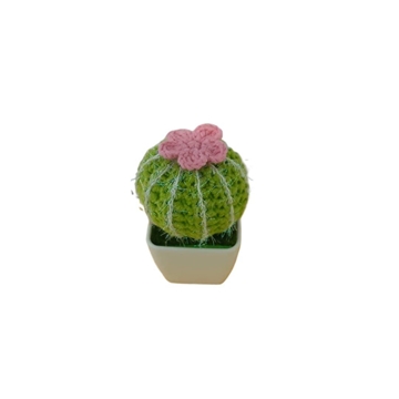 Planta cactus con tarro blanco y flor rosa hecho a mano a ganchillo (amigurumi). - Imagen 2
