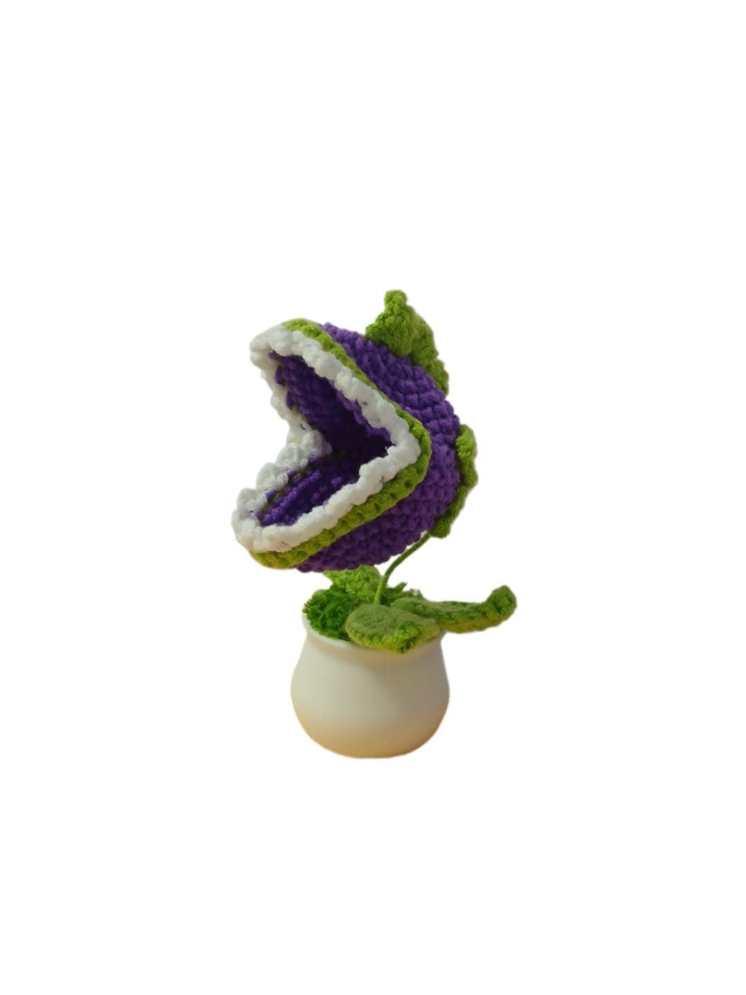 Planta carnívora con tarro blanco de plantas contra zombies hecha a mano a ganchillo (amigurumi). - Imagen 1