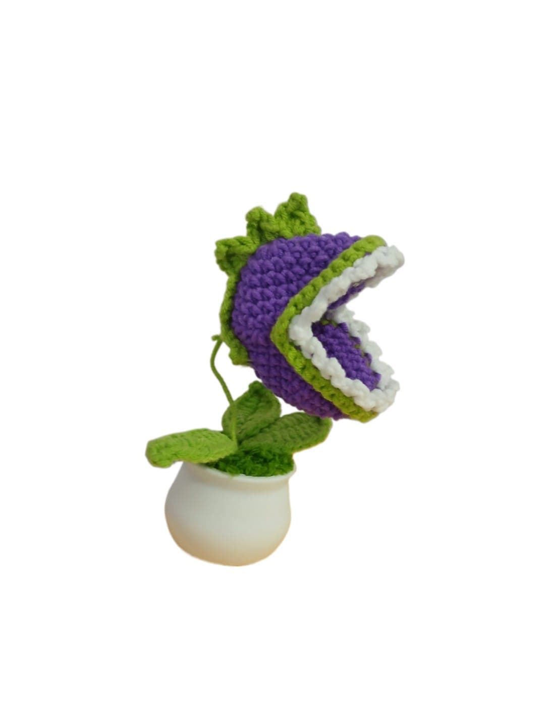 Planta carnívora con tarro blanco de plantas contra zombies hecha a mano a ganchillo (amigurumi). - Imagen 2