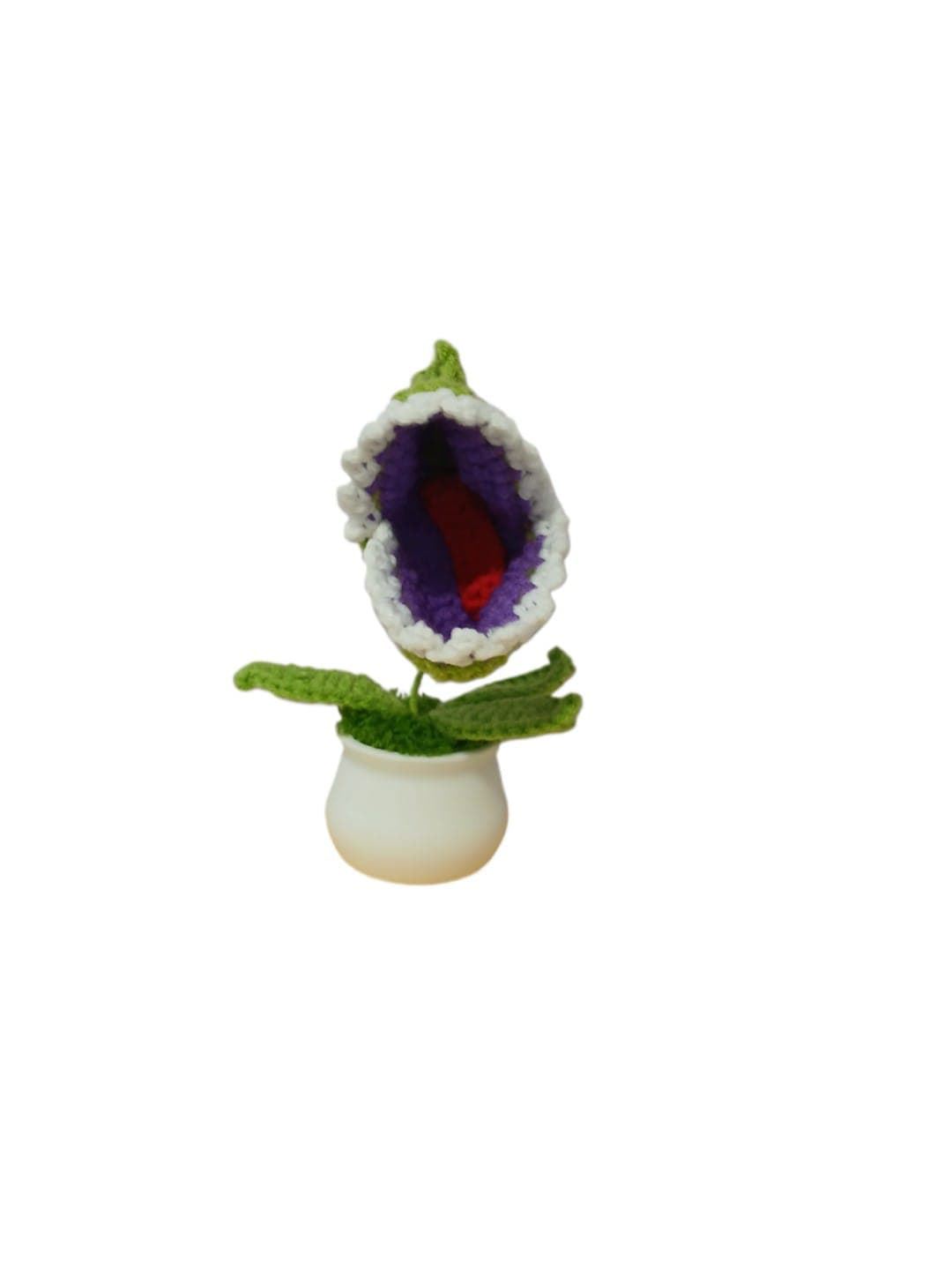 Planta carnívora con tarro blanco de plantas contra zombies hecha a mano a ganchillo (amigurumi). - Imagen 3