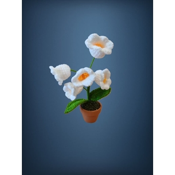 Planta con tarro barro 5 flores blancas hecha a mano a ganchillo (amigurumi). - Imagen 1