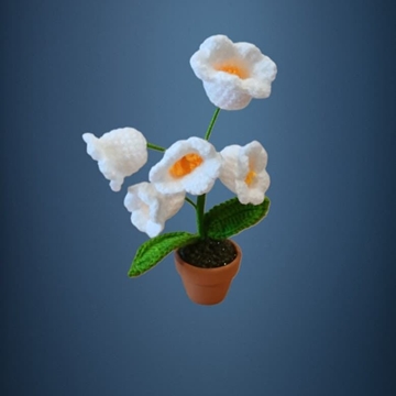Planta con tarro barro 5 flores blancas hecha a mano a ganchillo (amigurumi). - Imagen 1