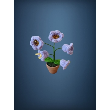 Planta con tarro barro 5 flores lila hecha a mano a ganchillo (amigurumi). - Imagen 1