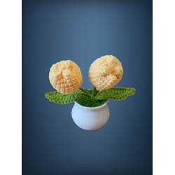 Planta con tarro blanco 2 tulipanes amarillos hecha a mano a ganchillo (amigurumi). - Imagen 1