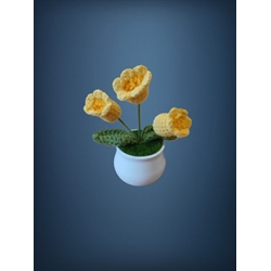 Planta con tarro blanco 3 flores amarillo hecha a mano a ganchillo (amigurumi). - Imagen 2