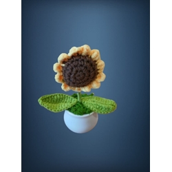 Planta con tarro blanco girasol hecha a mano a ganchillo (amigurumi). - Imagen 1
