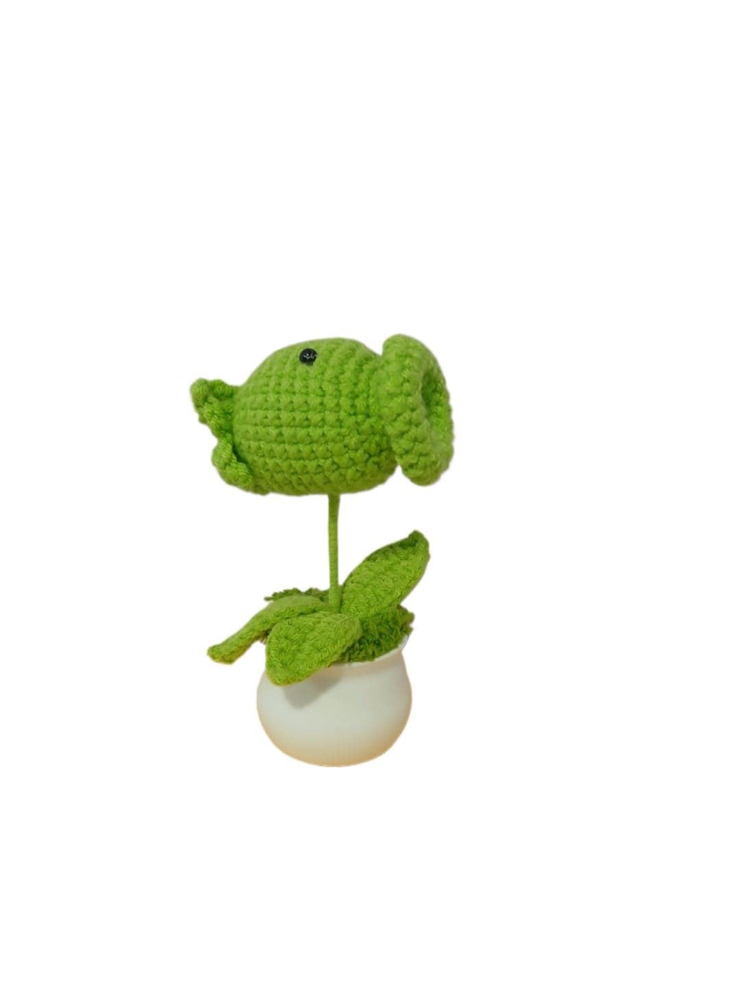 Planta con tarro blanco lanza guisantes plantas contra zombies hecha a mano a ganchillo (amigurumi). - Imagen 2