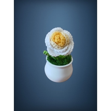 Planta con tarro blanco rosa en tonos blanco y amarillo hecha a mano a ganchillo (amigurumi). - Imagen 1