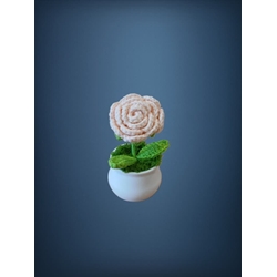 Planta con tarro blanco rosa rosa clarito hecha a mano a ganchillo (amigurumi). - Imagen 2