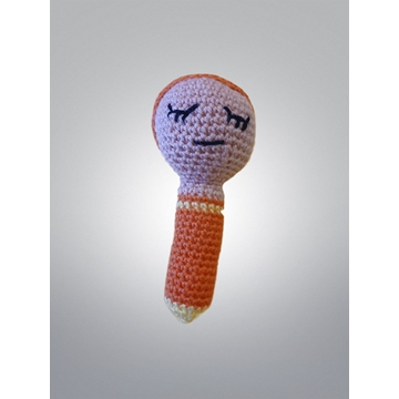 Sonajero niño con gorro colores naranja y amarillo hecho a mano a ganchillo (amigurumi) - Imagen 1