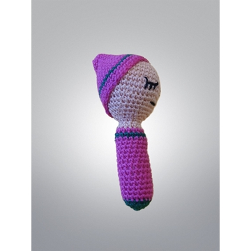 Sonajero niño con gorro rosa fucsia y verde hecho a mano a ganchillo (amigurumi) - Imagen 2